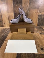 GUCCI SUEDE PERIWINKLE BLUE HEELS SIZE 41 / 11 US NEW IN BOX